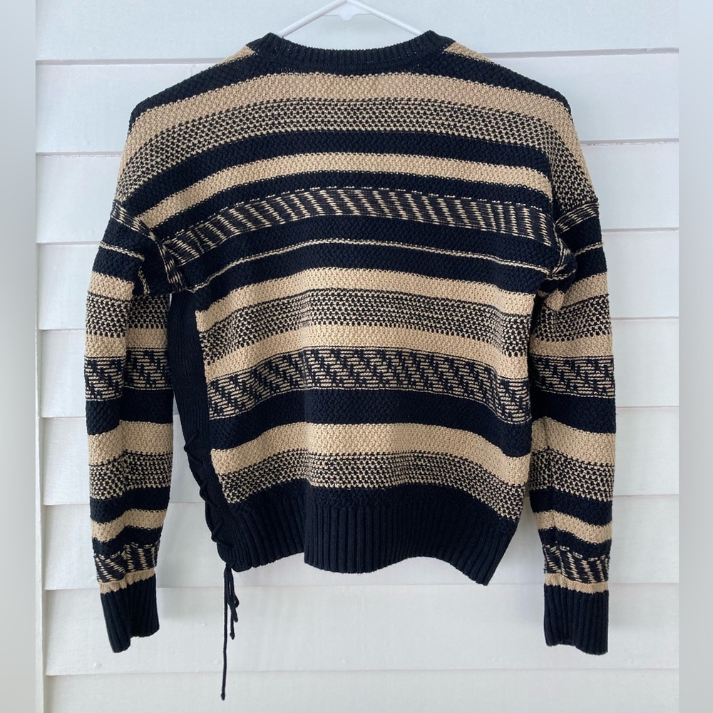 Lauren Ralph Lauren | Black & Tan Striped Linen Blend Sweater Petite Small - Picture 2 of 6